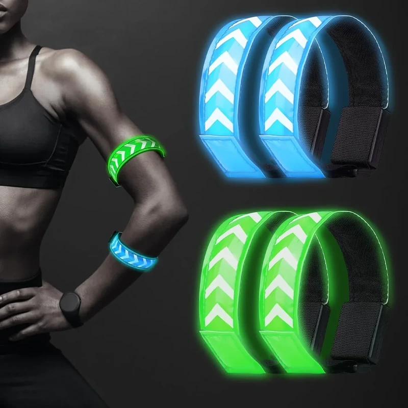 SYAKZK LED Armband, Männer Frauen, 4 Stück Verlängert Reflektorband, Ideen für Adventskalender Füllung, Reflektoren Kinder, Leuchtband Lauflicht für Nachtlauf, Joggen, Hundewandern