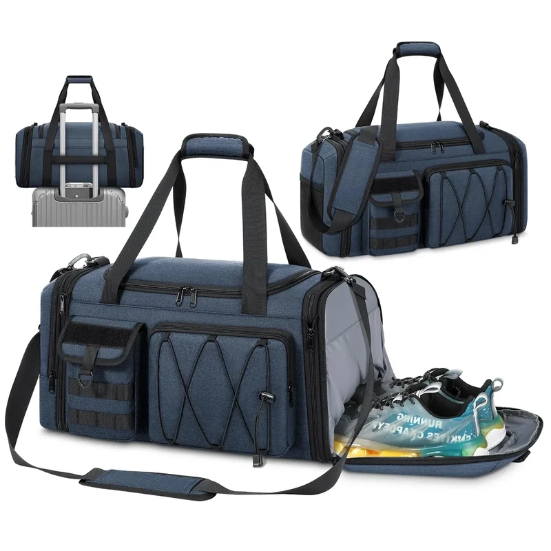 RAINSMORE Sporttasche Herren 40L Wasserdicht Sporttaschen mit Schuhfach Nassfach Erweiterbare Reisetasche Trainingstasche Damen Gym Sport Tasche für Fitness Schwimmen Reisen Weekender Blau