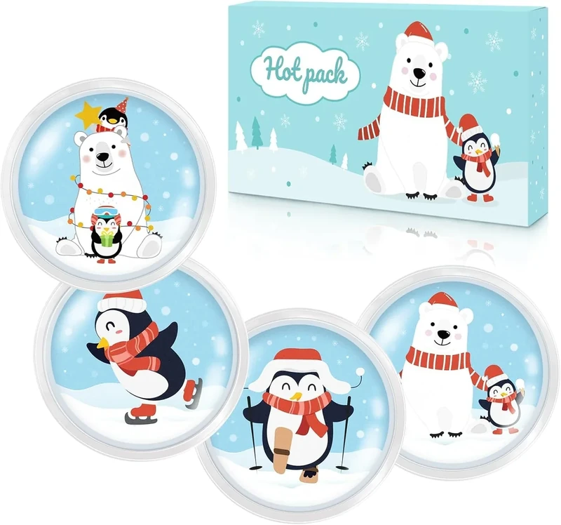 Vexyra Handwärmer Taschenwärmer Kinder Wiederverwendbar, 4er Set Handwärmer Weihnachten mit Pinguin & Eisbär, Wärmepads für Warme Hände, Wärmeknickkissen Fingerwärmer für Büro Kalte Tage Unterwegs