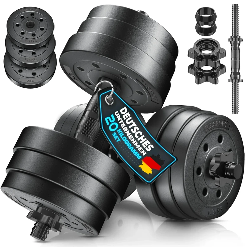 RE:SPORT 2er Hanteln Set verstellbar 15/20/30/40 kg | Hantelset mit 2 Kurzhanteln | Hantel mit Gewichten & 4 Sternverschlüsse | Fitness Kurzhantel für Muskelaufbau, Workout & Zuhause