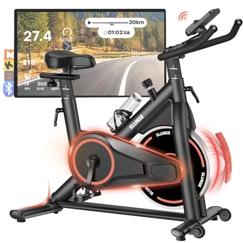 SLUNSE Heimtrainer Fahrrad mit App, Einstellbarer Magnetischer Widerstand Hometrainer Fahrrad,