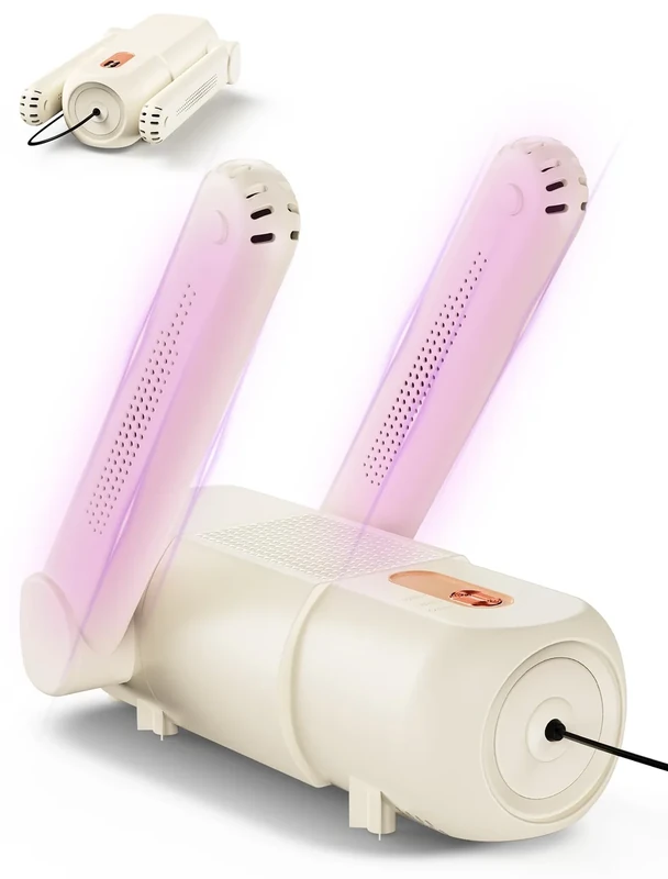 Aissom Schuhtrockner Elektrisch, Stiefeltrockner mit 120mins Timer Funktion,Schuhe Stiefeltrockner UV-Licht,faltbares Design für Handschuhe, Hüte, Socken, Skistiefel (Beige)