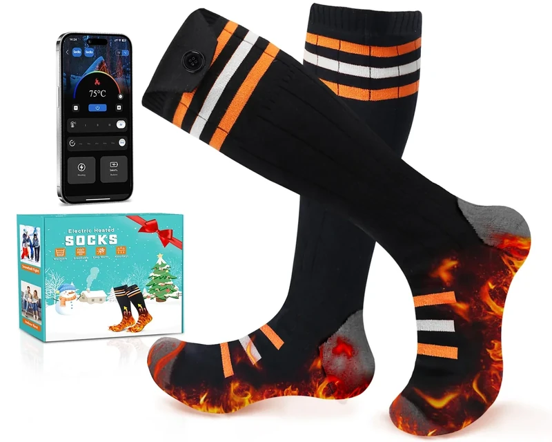 Beheizbare Socken, 5V 6000mAh Wiederaufladbare Heizsocken mit App-Steuerung – Für Herren/Damen Beheizte Socken, Ideal für Wandern, Ski, Camping & Jagd