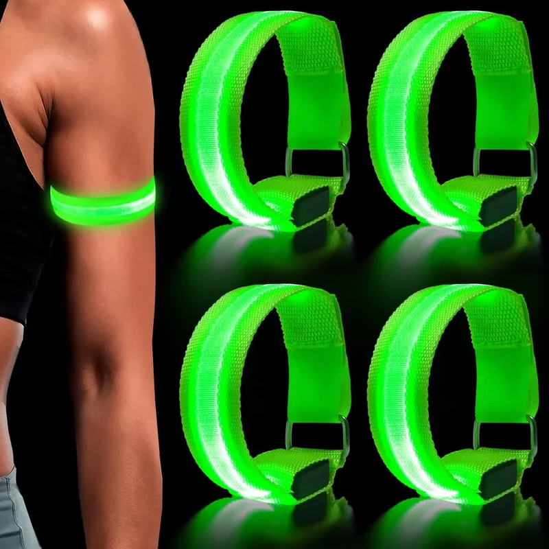 Wrymish LED Armband, 4 Stück Leuchtband Joggen für Kinder Erwachsene, Sicherheit Leuchtarmband, Reflektorband mit Blinkende LED Light für Nachtlaufen Radfahren Hundewandern Partys Konzerte(Grün)