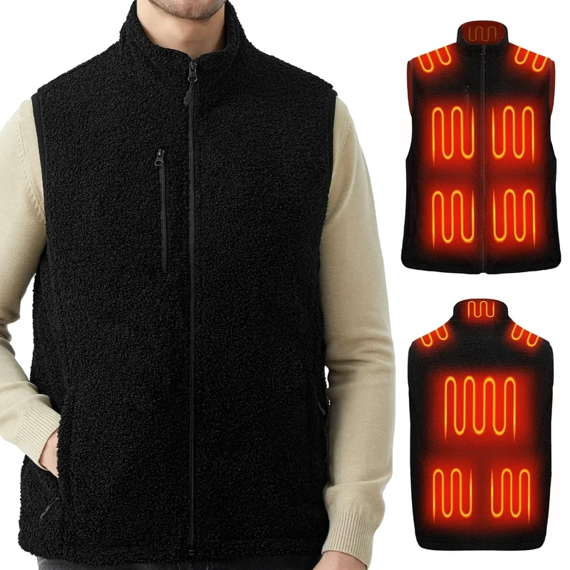 FrostVoyage Beheizbare Weste Damen Herren mit 18400mAh Powerbank, Fleece Heizweste Wärmeweste mit Akku, 10 Heizzonen, Flauschige Beheizbare Fleeceweste für Radfah, Outdoor-Arbeit