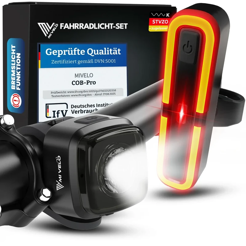 Fahrradlicht Set mit Bremsanzeige - Fahrradlampe LED StVZO zugelassen & IPX5 wasserdicht - Fahrradbeleuchtung vorne & hinten USB aufladbar - Fahrrad Frontlicht & Rücklicht mit aufladbarem Power-Akku