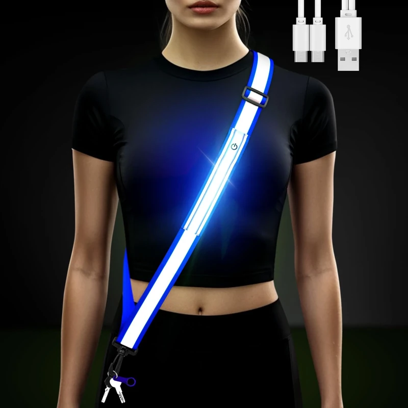 Hoeraonr Lauflicht Joggen mit Reflektoren Gürtel,LED Lauflampe Hochsichtbare Verstellbar Nacht Sicherheitslicht Laufgürtel für Joggen Laufen Running Fahrradfahren Hundewandern Outdoor Sports