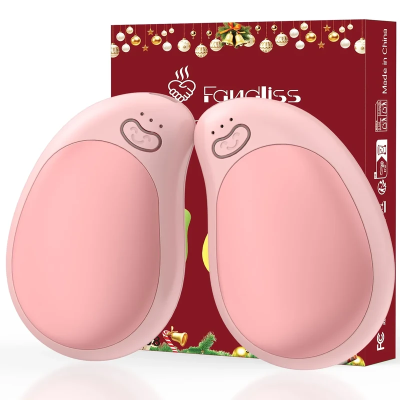 FANDLISS Elektrischer Handwärmer 2er-Pack, USB Wiederaufladbare Handwärmer mit 4000 mAh*2 Hochleistungsakkus, DREI Temperatureinstellungen für Winter im Freien, Rosa