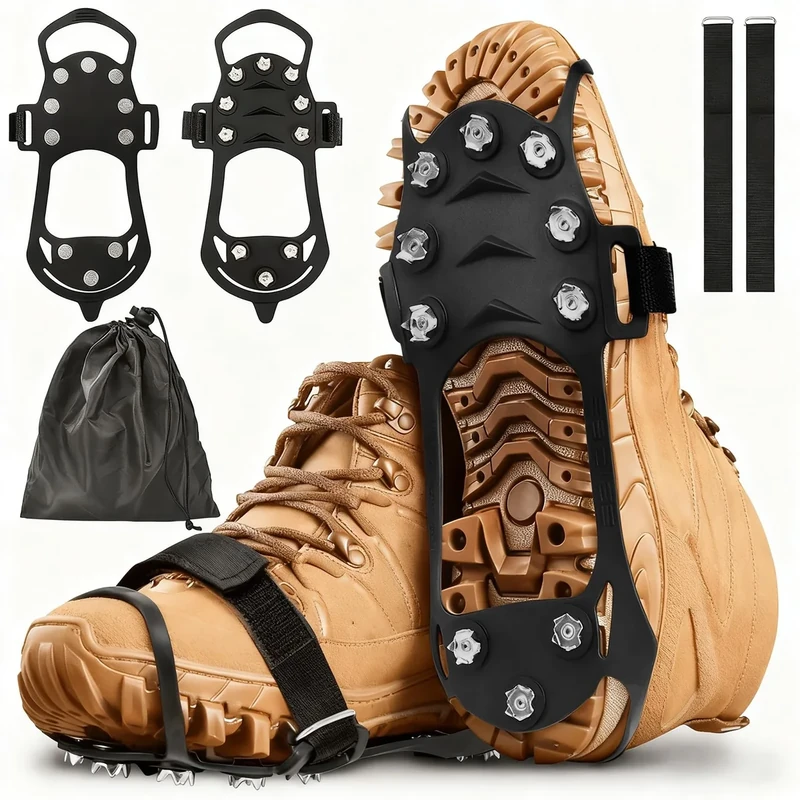 Spikes für Schuhe Winter, 10 Edelstahl Spikes Schuhe, Steigeisen, Zähne Schuhspikes, Schuhkrallen, Spikes für Schuhe,Anti Rutsch Schuhspikes,Schneespikes für Walking,Joggen,Klettern und Wandern (M)