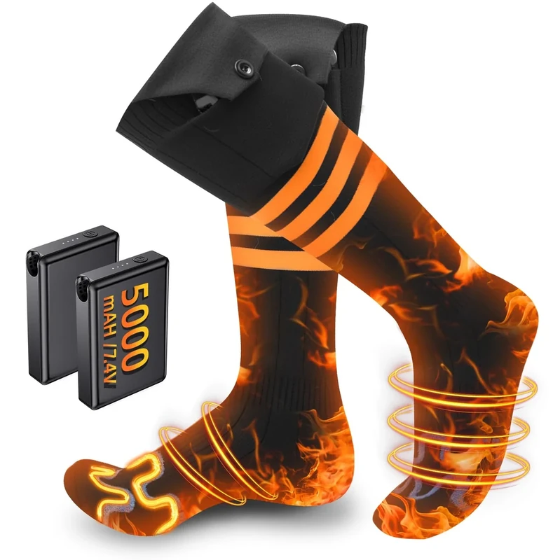 Beheizbare Socken mit 5000 mAh/7,4 V Hochleistungsakku, Wiederaufladbare heizsocken für Damen und Herre, Elektrisch Wärme Socken mit 4 Temperatureinstellungen，Bis zu 65 °C