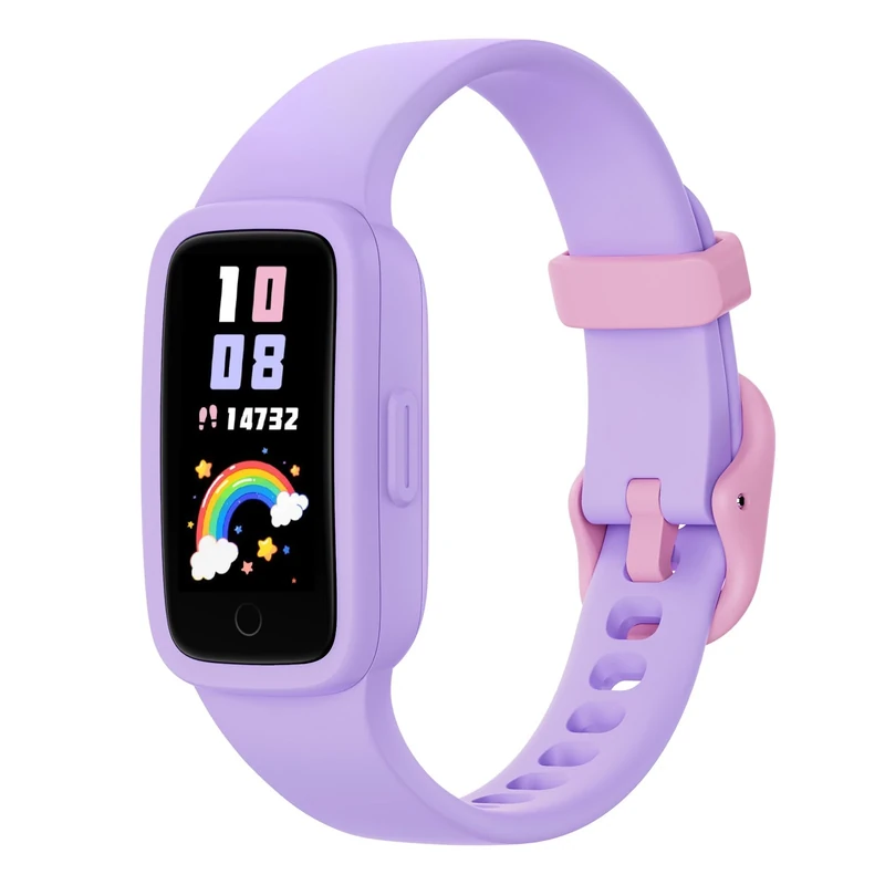 BIGGERFIVE Vigor 3 Kinder Fitness Armband Uhr mit AMOLED Display ohne App & ohne Smartphone, 3ATM wasserdicht, Pulsuhr, Schlaftracker Fitnessuhr, Sportuhr Schrittzähler für Mädchen 5-12 Jahre, Lila