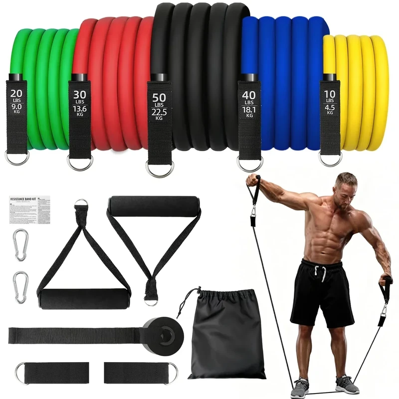 JATEKA Resistance Bands Set [10-150 lbs] mit Türanker, Griffen und Tragetasche 5-Stufige Latex Fitnessbänder für das Heimfitnessstudio, Ganzkörpertraining, Krafttraining, Pilates, Yoga