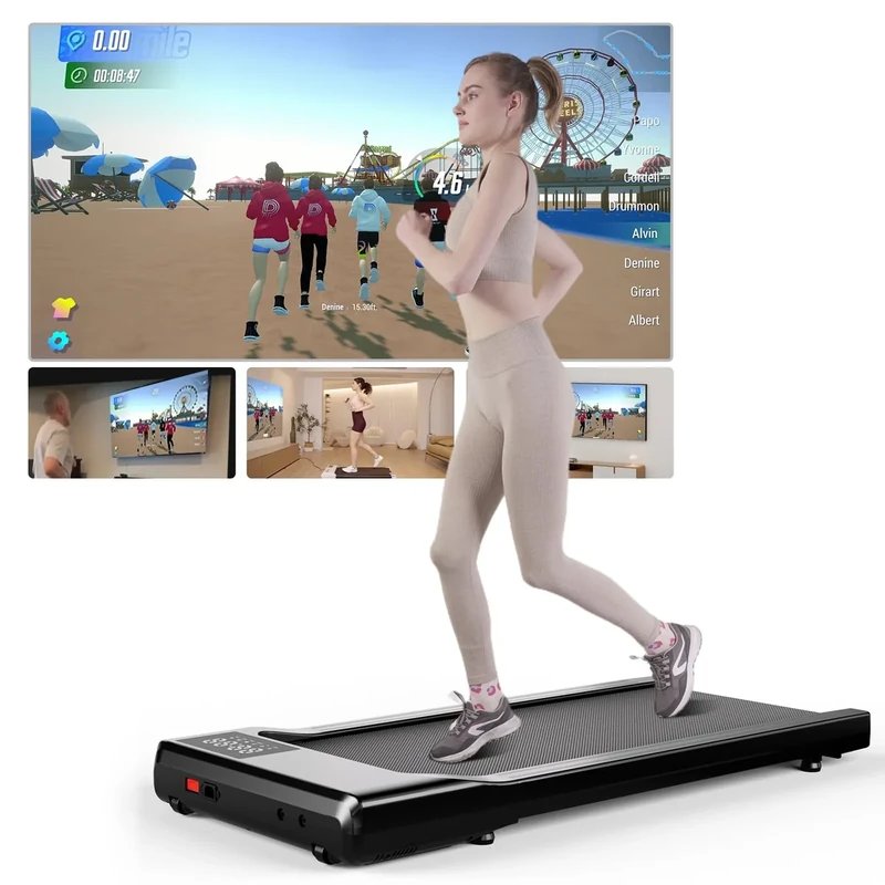 Superun Walking Pad mit Steigung max 159 KG/136 KG, 2.5HP Laufband für Zuhause mit LED, Leise Laufband Schreibtisch mit App und Multiplayer-Rennstrecke