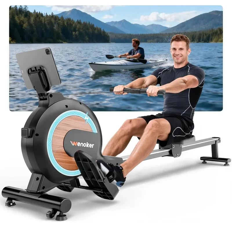 Wenoker Rudergerät mit Magnet-Fitnesstrainer, Rudergerät für Zuhause 32 Stufen Widerstand mit Exklusiver APP, Indoor-Gerät für das Home-Gym, Cardio-Trainingsgerät, 160 kg Kapazität mit LCD-Monitor