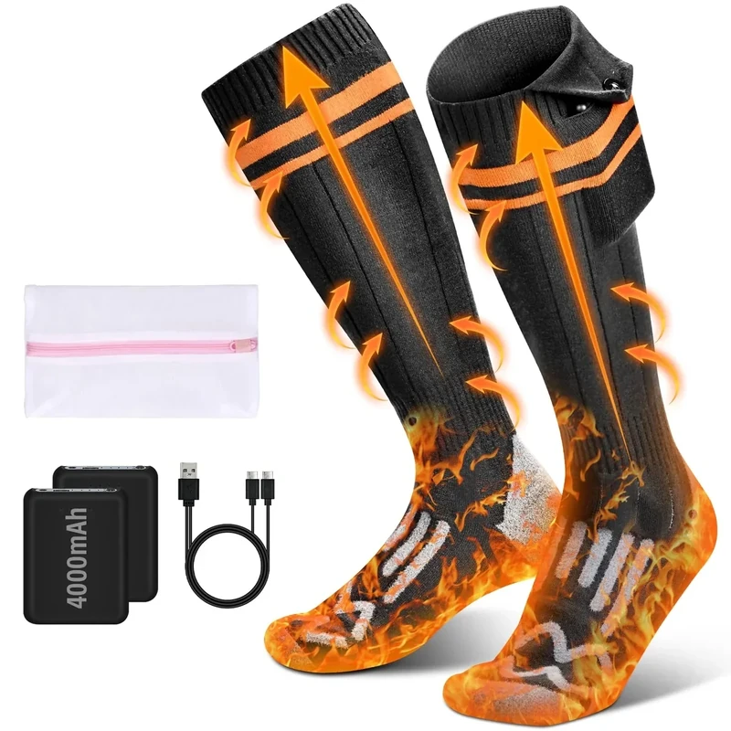 Naxup Beheizbare Socken, 4000mAh Wiederaufladbare Heizsocken mit 4 Temperaturen, Waschbare Wärmesocken für Skifahren/Angeln/Camping/Radfahren, Beheizte Socken Unisex 36-43