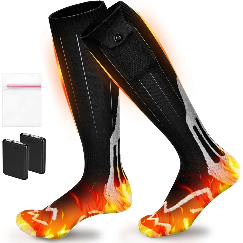 Naxup Beheizbare Socken,5000mAh Wiederaufladbare Heizsocken mit 4 Temperaturen,Heizfläche Vergrößern, Waschbare Wärmesocken für Radfahren/Skifahren,Unisex Beheizte Socken für Männer/Frauen 36-44