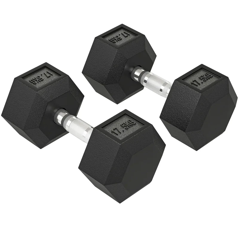 HOMCOM Hexagon Hanteln, 2er Set Hanteln mit gerändeltem Griff, Kurzhantelset aus Gusseisen, 2 x 17,5 kg, Kurzhanteln für Männer Frauen, Zuhause, Fitnessstudio, Krafttraining