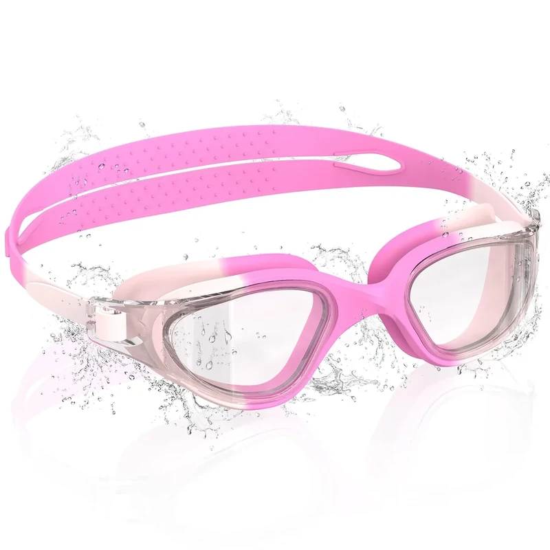 Ambienden Schwimmbrille Kinder, 180° HD Taucherbrille für Kinder 3-14 Jahre, Anti-Fog, UV-Schutz, Schnellverstellung, Silikon-Dichtringe Ohne Leckage, Unisex-Schwimmbrille, T-N-PPink2