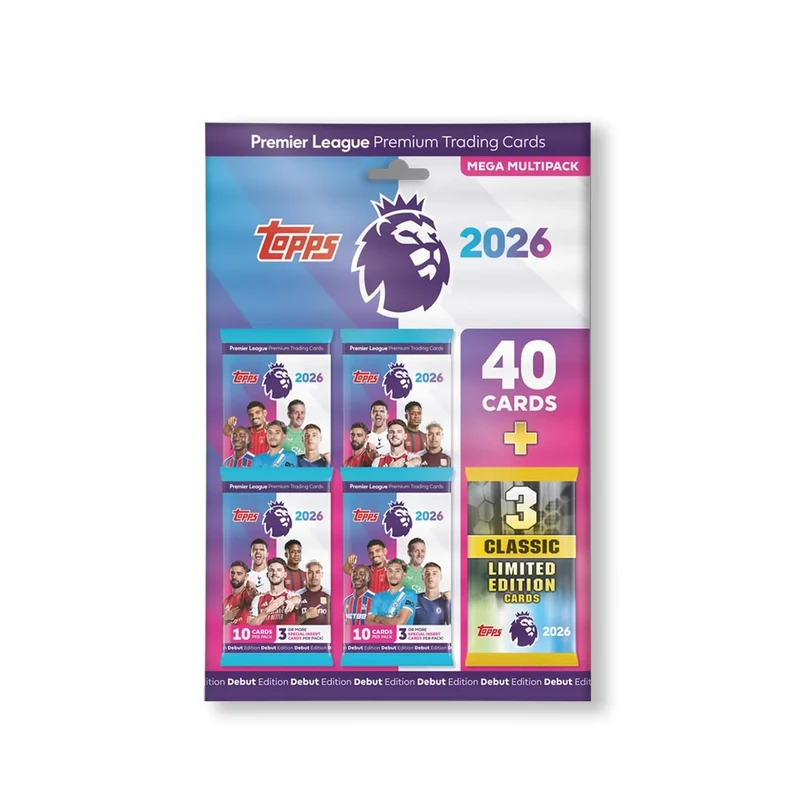 Topps Premier League 2026 - Debüt-Edition - Mega Multipack – enthält 40 Karten Plus 3 zufällige Classic LE-Karten. - Image 1