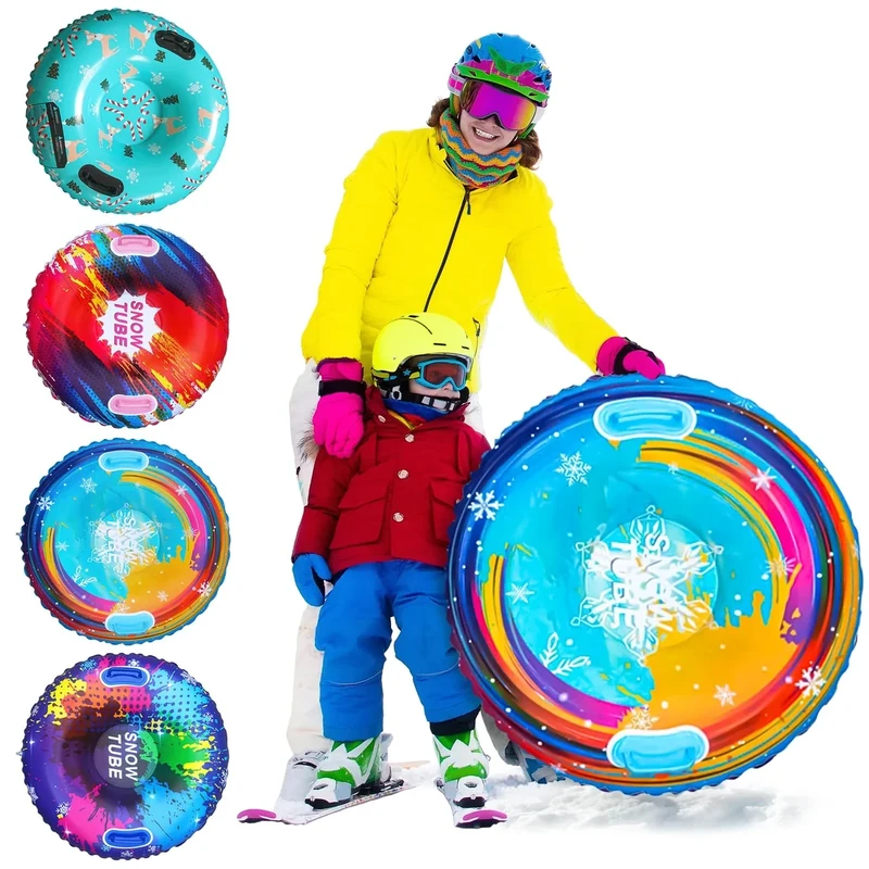 Fancysky Aufblasbare Schneereifen mit Griffen –80 x 80 cm Verdickter Aufblasbarer Schlitten für Alle Altersgruppen, Snow Tube, Schneeschlauch, Erleben Sie Unvergessliche Winterabenteuer