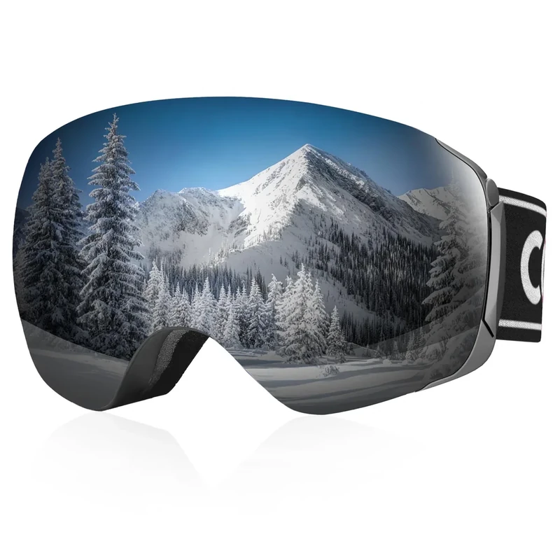COOLOO Schnee-/Skibrille, Snowboardbrille für Herren, Damen, Jugendliche, OTG, magnetische Gläser, rahmenlos, Anti-Beschlag, 100 % UV-Schutz