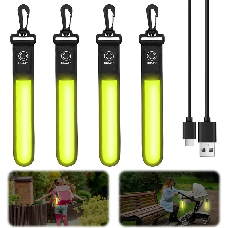 4 Stück LED Blinklicht Schulranzen, 3 Modi USB Aufladbar Reflektierende Anhänger, Kinder Sicherheitslicht Reflektoren Schulranzen, Wasserdichte Reflektor Anhänger für Schulranzen Rucksack Joggen