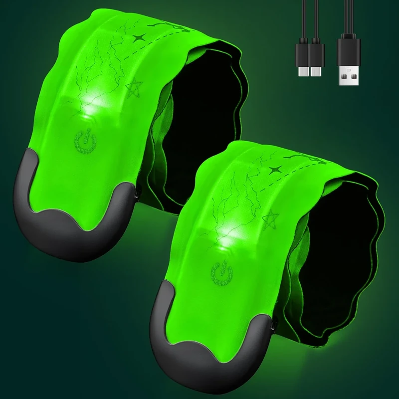 Fitense Led Armband Aufladbar, 2 Stück Reflective Leucht Armbänder Leuchtarmband, USB Lichtband Armband, Leuchtbänder Reflektorband Nacht Sicherheits Licht für Joggen, Laufen, Hundewandern, Radfahren