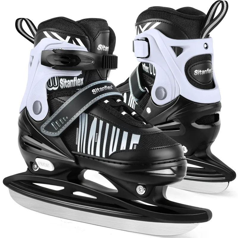TaroKitc Jungen Ice Skates, Verstellbare Kinder Schlittschuhe für Kleinkinder Jugendliche, Anfänger Eislaufschuhe mit Edelstahlkufe für draußen und die Eisbahn, Weiß