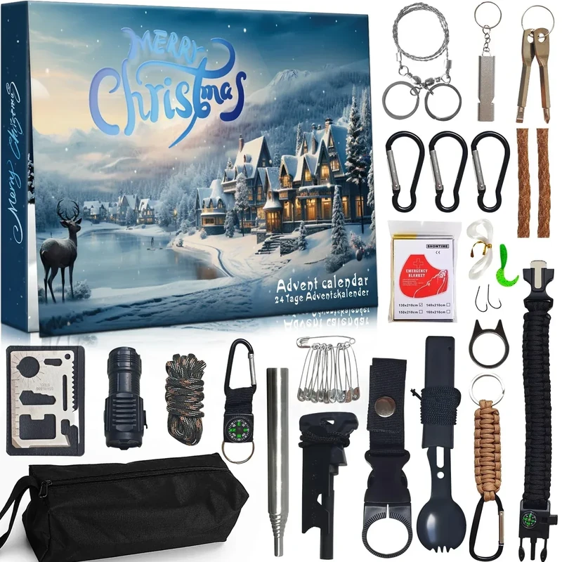 Adventskalender Männer, 24 Tage von Geschenk Weihnachten,Weihnachtskalender Werkzeug Herren Jugendliche Jungs,Survival Kit Adventskalender, Wandern, Notfall, Adventskalender 2025