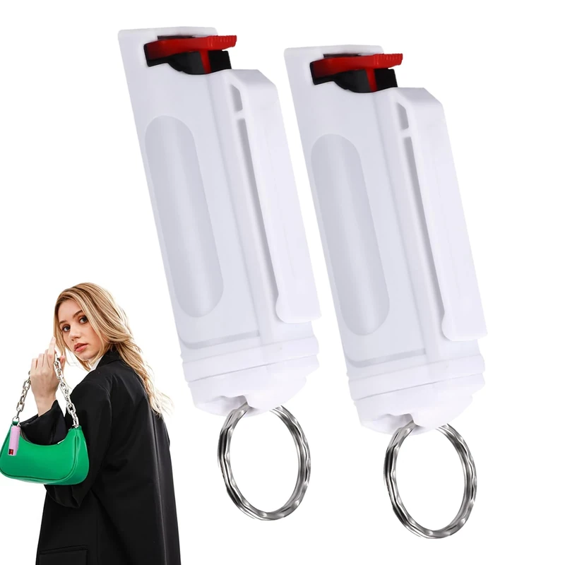 Pfefferspray Schlüsselanhänge, 2 Stück Taktische 20-ml-Sprühflasche zum Aufhängen im Freien mit Versiegeltem, Auslaufsicherem Verschluss für Frauen, Kinder, Männer (Weiß)
