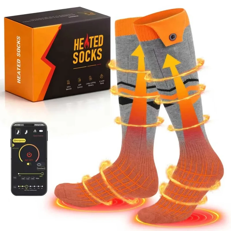 Beheizte Socken Herren Damen, Wiederaufladbare Heizsocken Herren Damen mit APP-Steuerung, 6000mAh Elektrische Socken für Winter Outdoor Skifahren & Camping