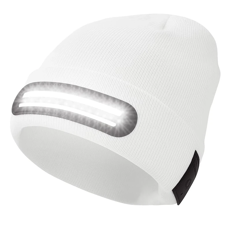 GRACETOP LED Beanie Beleuchtete Mütze mit Licht,Wiederaufladbare Winter Warm LED Haube mit Lampe für Angeln,Jogger,Camping,Laufen,Geschenke für Männer Frauen(Weiß)