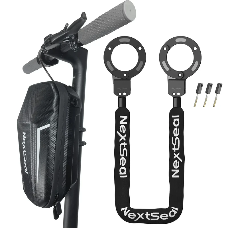 NextSeal E Scooter Schloss, Diebstahlsicher Handschellenschloss mit Schlüssel und Aufbewahrungstasche, Roller schloss, 6mm Verdickte Hohe Sicherheitsstufe Kettenschloss, für Scooter/Elektrofahrräder