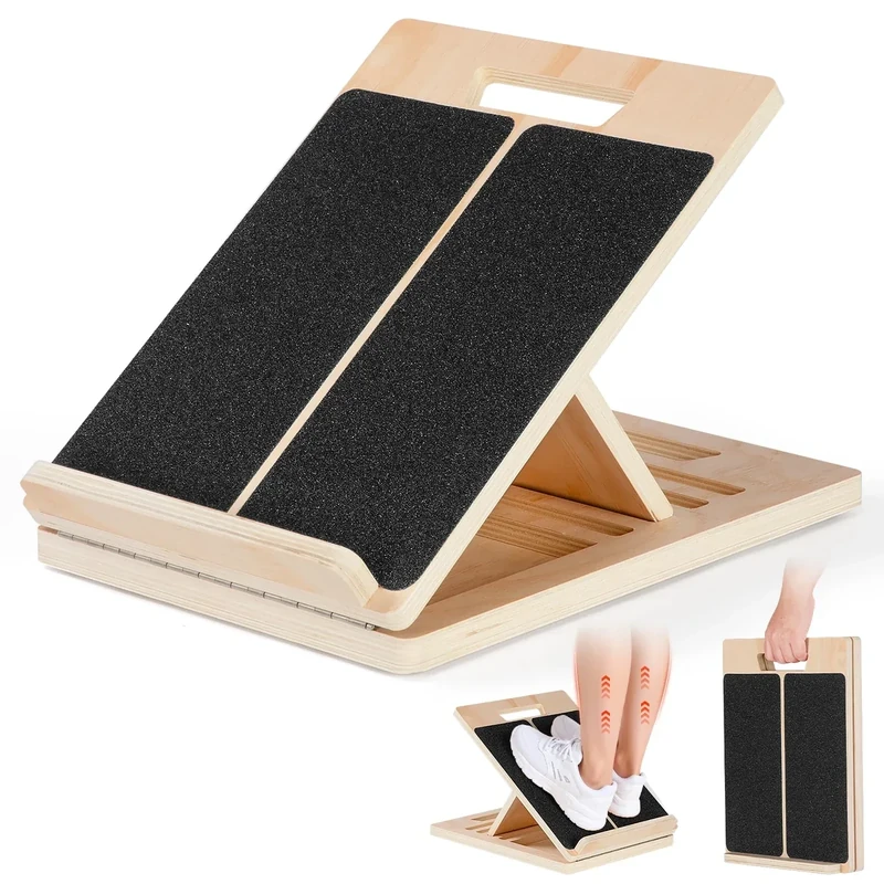 Wadendehner aus Holz, FoiiLiio Stretch Board Verstellbar 5 Winkeln, Schrägbrett mit Verbreiterter Trapezförmiger Tragegriff und Rutschfeste feste Prallplatte, Faltbar Tragbar Slant Board