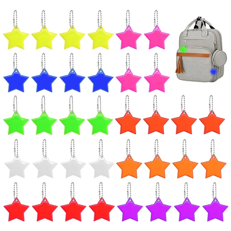 prota 36 Stück Sicherheits Reflektor Anhänger, Stern Reflektor Anhänger Reflektierende Schlüsselanhänger, Reflektierend Anhänger Schulranzen für Rucksack Hängende Dekoration