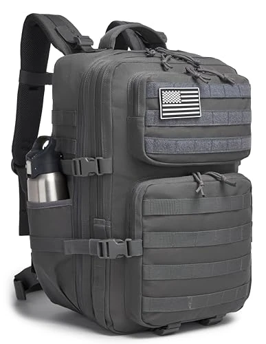 Militärischer taktischer Rucksack für Herren, wasserdichter Tagesrucksack, 3-Tage-Assault Pack, Molle-Tasche mit Wasserflaschenhalter (Grau, 50L)