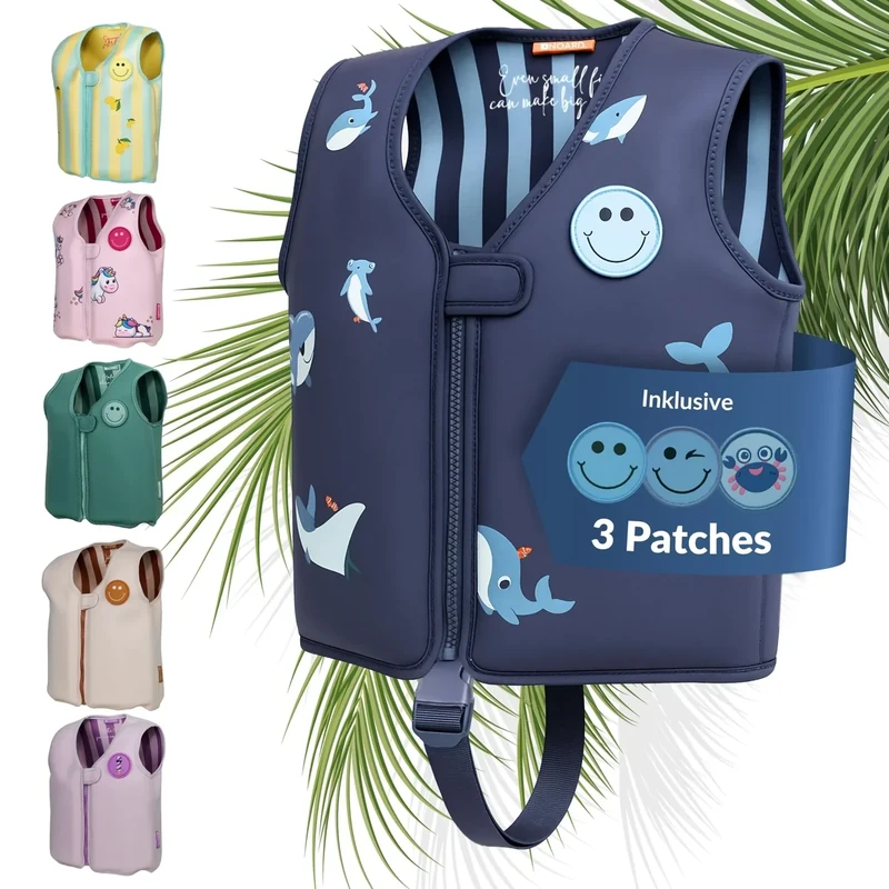 NOARD Kinder Schwimmweste | Schwimmhilfe Ocean Friends | Größe L | 3-6 Jahre | 19-30 kg | geprüft nach EN 13138-1:2021 | Herausnehmbare Schwimmkörper | 40+ Patches zum Personalisieren