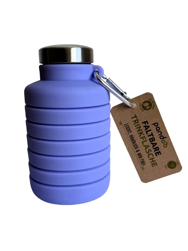 pandoo Faltbare Silikon Trinkflasche 700ml – BPA-frei, auslaufsicher & wiederverwendbar – leichte Sport Wasserflasche für Outdoor, Reisen, Fitness – Schwarz & Lila (Lila)
