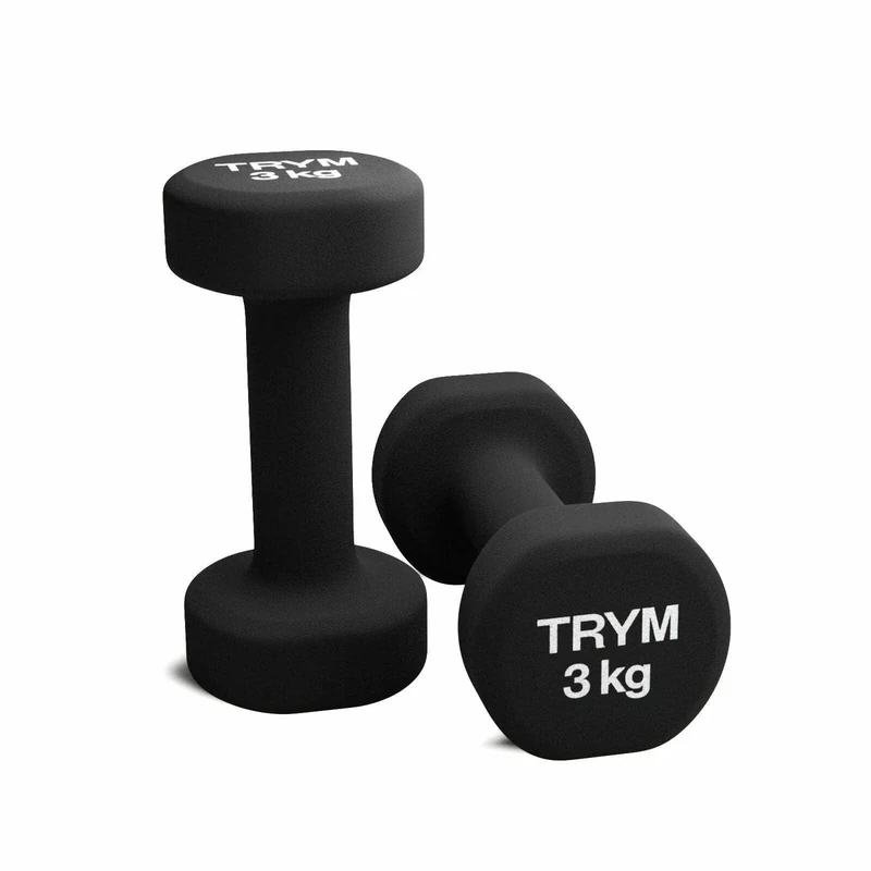 Trym Kurzhanteln - 2er Set, 1-5 kg Gewichte, Vinyl, Gusseisen, Rutschfest, Schwarz - Hantelset, Hanteln, Kurzhantel-Set für Aerobic, Pilates, Gymnastik, Fitness, Gym, Krafttraining (e) 2x3kg)