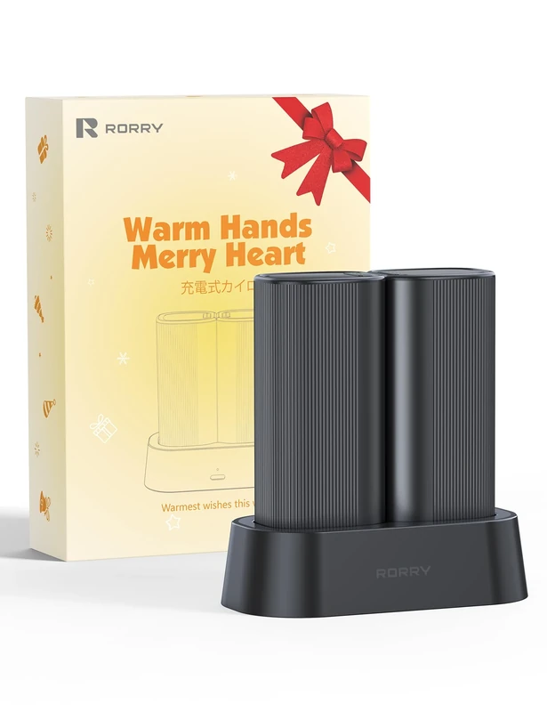 RORRY Handwärmer Elektrisch, 10000mAh Magnetische 2er-Pack, 4 Heizmodi 360° Rundum-Heizung Handwärmer Wiederaufladbar für Outdoor Camping Jagd Geschenke für Männer und Frauen, Schwarz