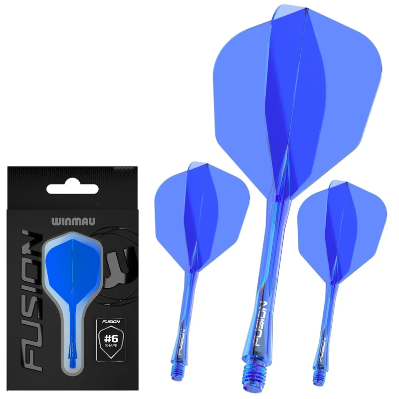 WINMAU Darts Fusion Integrated Flight & Shaft System - No.6 Shape & Design - Blau Farbe, Intermediate Länge