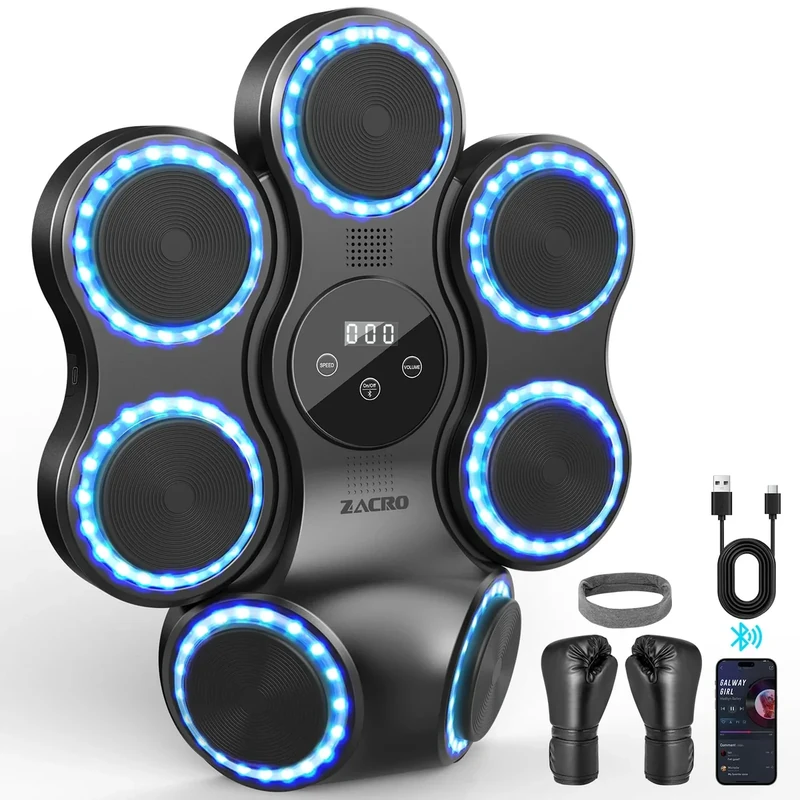 Zacro Music Boxing Machine, Musik Boxmaschine Bluetooth mit Boxhandschuhen Elektronische Boxmaschine mit 11 Modi/Geschwindigkeiten, LED Licht Box Wand, Geschenk für Erwachsene und Kinder Exercise