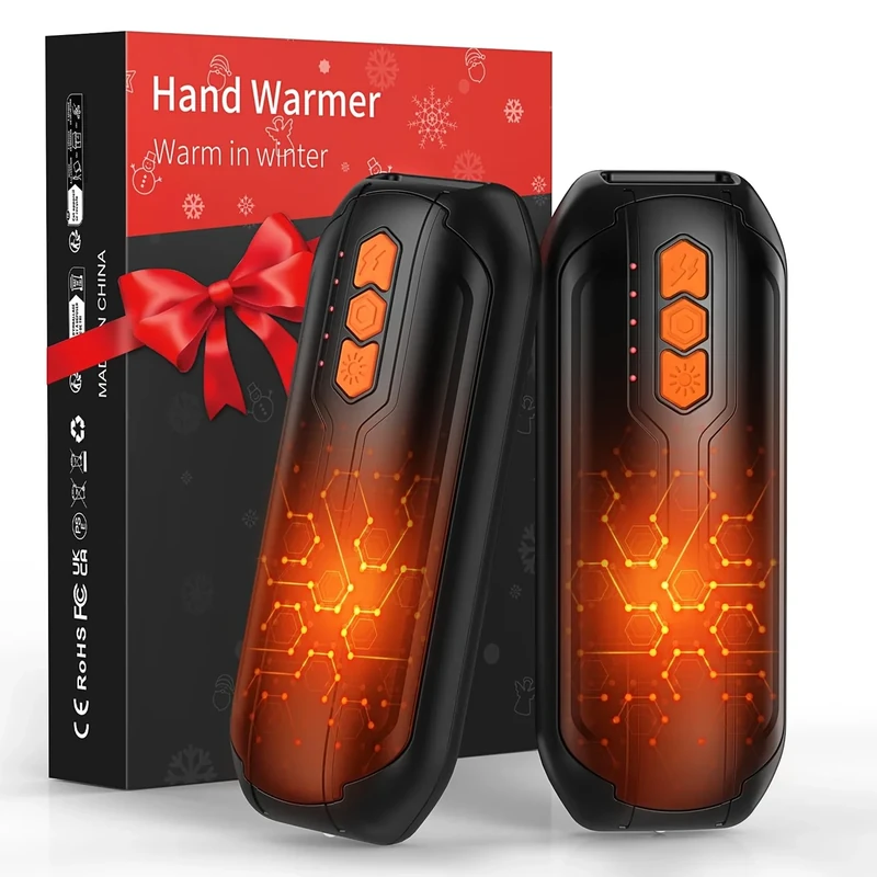 GARAID Handwärmer Elektrisch 2er Set, USB Handwärmer Aufladbar mit LED, 5 Stufen Schnelle Erwärmung, Wärme bis zu 55 °C, Taschenwärmer Wiederverwendbar für Outdoor im Winter,Jagd,Camping,Weihnachten