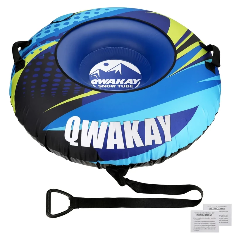 Aufblasbarer Snow Tube mit Schleppleine, 49 Zoll Aufblasbarer Schneeschlitten Strapazierfähige Hülle, Verschleißfestes und Frostsicheres Material, Wintersport für Kinder und Erwachsene
