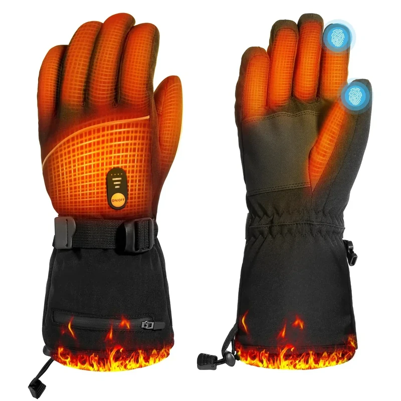 Minthouz Beheizbare Handschuhe für Damen Herren, 7.4V 3000 mAh Beheizbare Handschuhe mit Akku mit 6 Lagiger Schale, 3 Heizstufen, Touchscreen für Pendeln, Autofahren und Outdoor Sport（L）