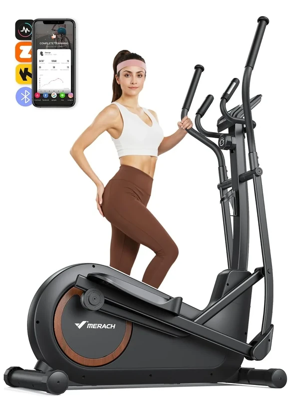 MERACH Crosstrainer für Zuhause mit 42 cm Schrittlänge, Ultral leiser Ellipsentrainer mit manuellem Widerstand, 16 Widerstandsstufen für Ausdauertraining, belastbar bis 150 kg - self Power