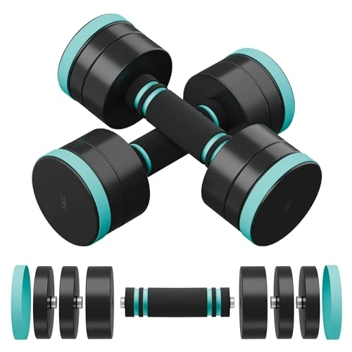 Dripex Dumbbells Kurzhanteln, verstellbar, aus Stahl, 5 kg, 2 Stück, verstellbar, Dumbbells, kompaktes Set mit Schaumstoffgriff, für Damen und Herren, Zuhause, Fitness, Aerobic, Schwarz