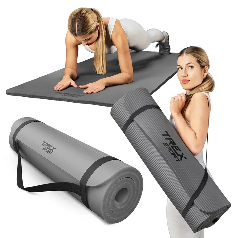 TREX SPORT Gymnastikmatte Fitnessmatte 2cm TX-029NGM | NBR Yogamatte Pilates 190×80×2cm | Trainingsmatte rutschfest, wasserdicht | Sportmatte grau