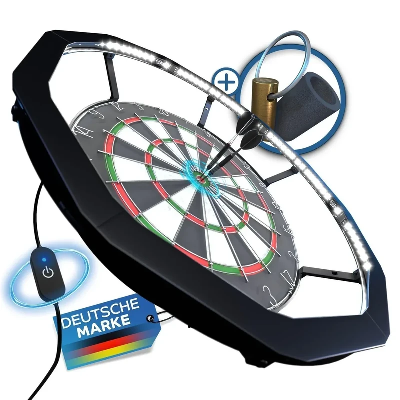 Heimfleiss® 360° Dart Beleuchtung | Blendfreie Dartscheibe Beleuchtung mit Ultra-Light-LEDs | Dart Lichtring + Schaft Entferner & Spitzer | Dartboard Beleuchtung | LED Darts Licht