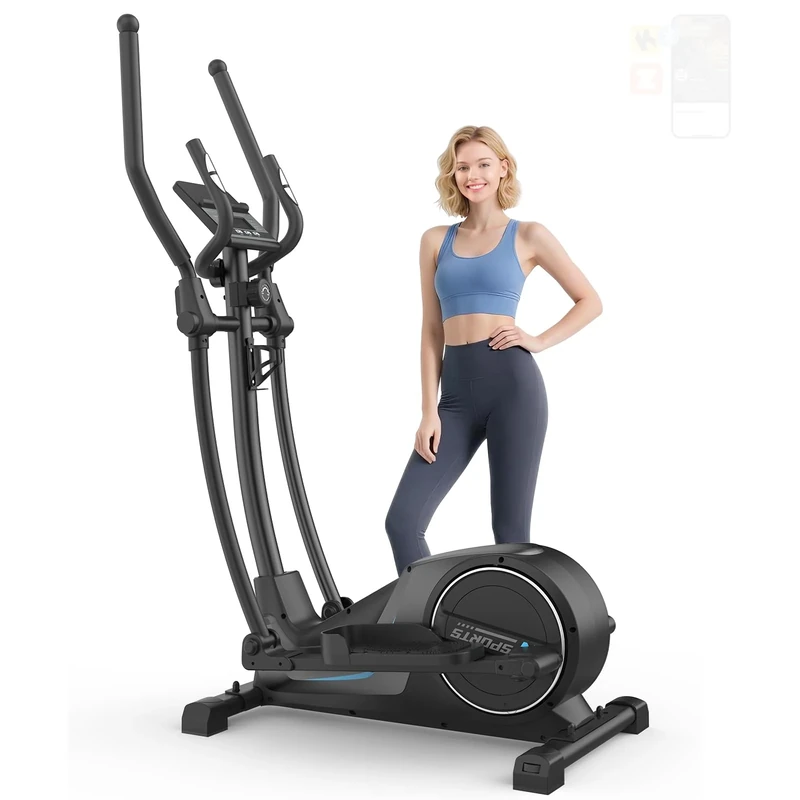 Cowmew Ellipsentrainer für Zuhause, Ultraleiser Magnetischer Crosstrainer mit 16 Widerstandsstufen, 8 kg Schwungrad, 42 cm Schrittlänge, Belastbarkeit 150 kg, App-kompatibel, LCD-Monitor, Pulssensor